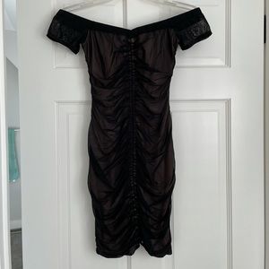 Black mesh rushed dress - Tiger Mist